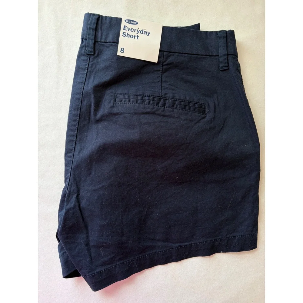 Old Navy‎ Shorts Lot 2 ,sz 8 Black Floral Tropical ,Navy Blue Chino 3.5 Inseam